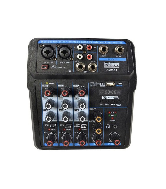 COBRA AUMX4 MIXER AUDIO 4 CANALI CON LETTORE USB BLUETOOTH + EFFETTO VOCE