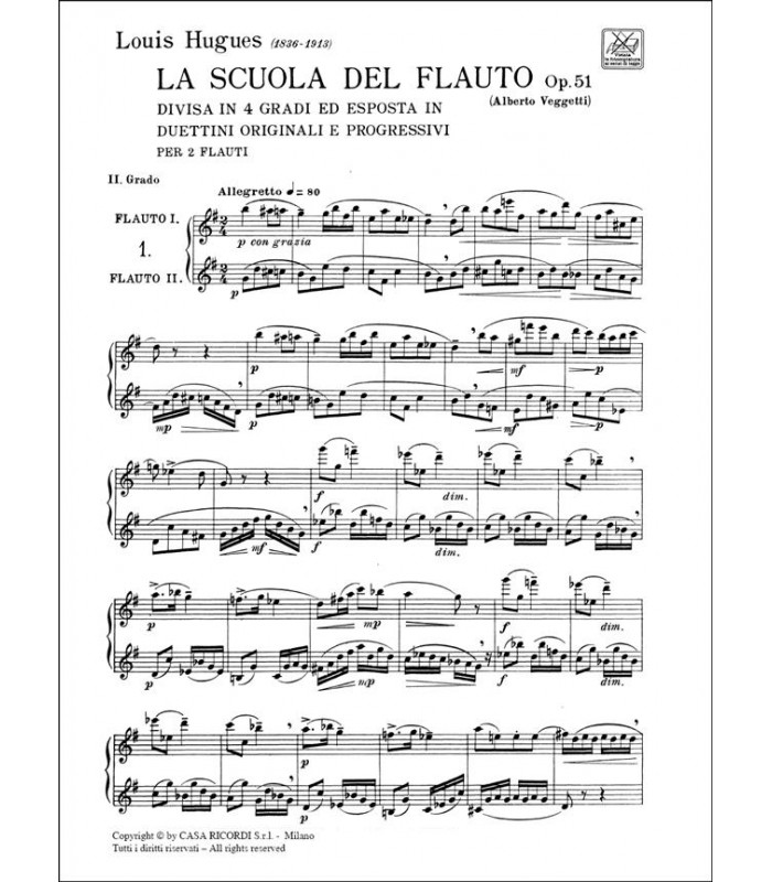 HUGUES LA SCUOLA DEL FLAUTO OP. 51 PER 2 FLAUTI II GRADO RICORDI