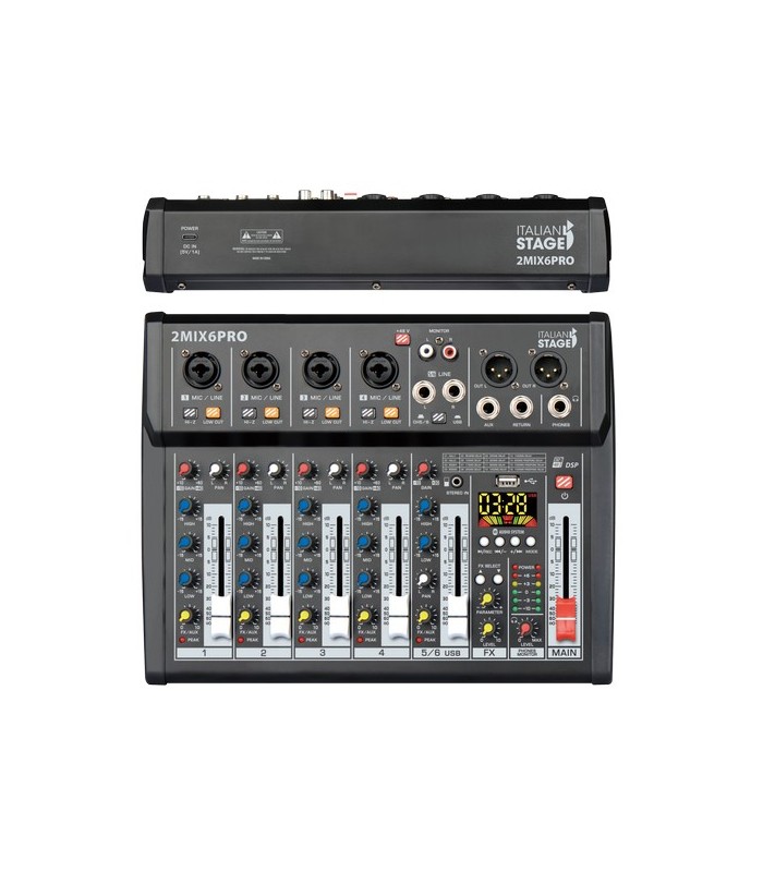 ITALIAN STAGE 2MIX6 PRO MIXER AUDIO USB MP3 BLUETOOTH CON EFFETTI PER VOCE