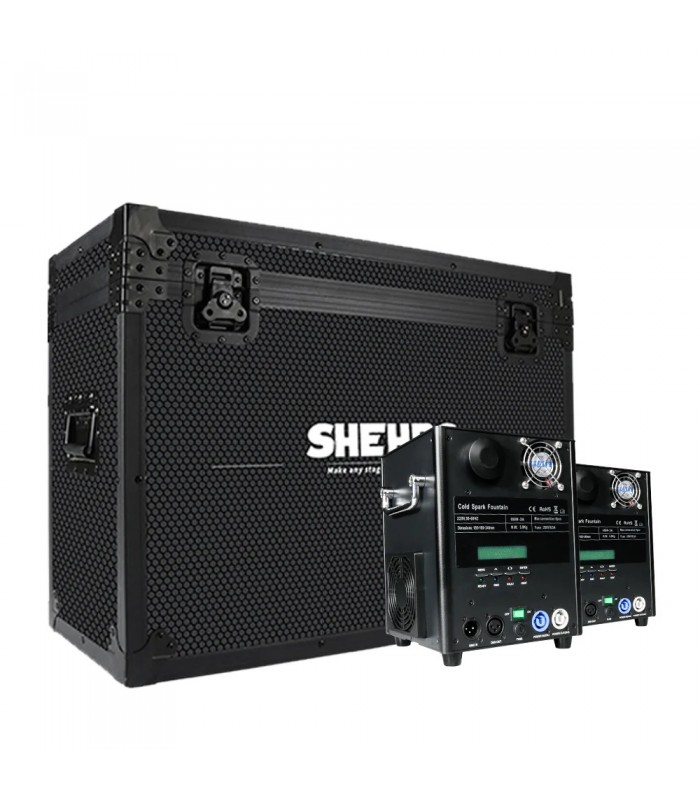 SHEHDS COPPIA SP650 SPARK MACHINE 650 WATT FONTANA LUMINOSA FREDDA DMX O TELECOMANDO WIRELESS + FLIGHTCASE