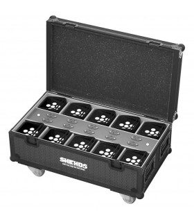 SHEHDS KIT FLIGHT CASE + 10 ARCHITETTURALI LED 6 x 18 WATT RGBWYP A BATTERIA RICARICABILE DMX CONTROLLO APP MASTER SLAVE WIRELES