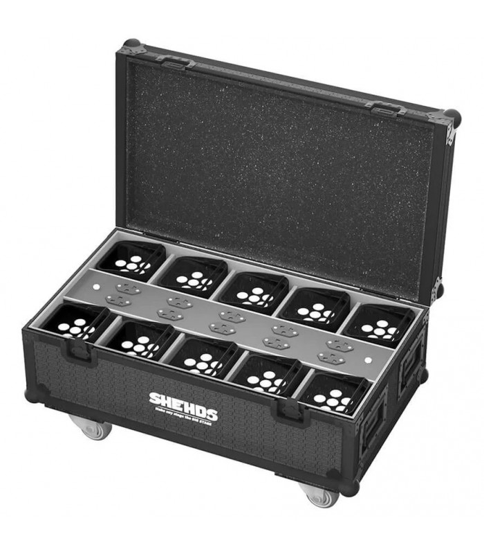 SHEHDS KIT FLIGHT CASE + 10 ARCHITETTURALI LED 6 x 18 WATT RGBWYP A BATTERIA RICARICABILE DMX CONTROLLO APP MASTER SLAVE WIRELES
