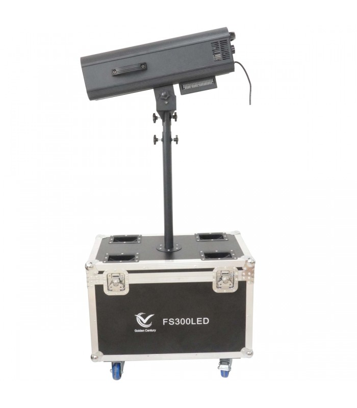 GOLDEN CENTURY FS300LED FOLLOWSPOT ( OCCHIO DI BUE ) SEGUIPERSONA A LED 300 WATT CON SUPPORTO STAND E FLIGHT-CASE