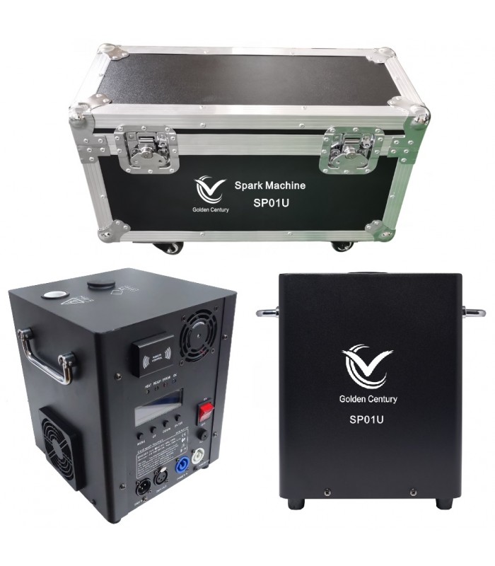 GOLDEN CENTURY SP01U COPPIA SPARK MACHINE 650 WATT FONTANA LUMINOSA FREDDA DMX + FLIGHTCASE