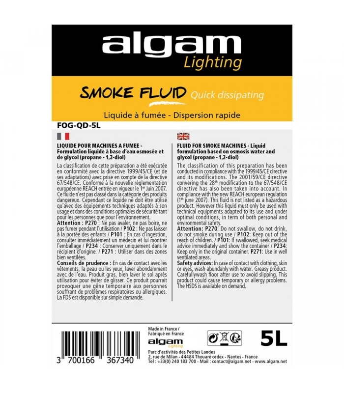 Algam Lighting FOG-QD-5L Liquido Fumo Dispersione Rapida Effetto CO2 5L