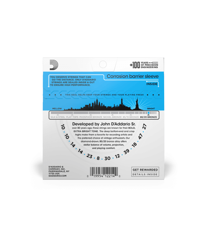 D'ADDARIO EJ36 CORDE PER CHITARRA ACUSTICA 12 CORDE 10-47