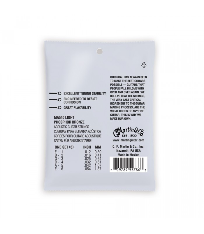 MARTIN MA540 CORDE PER CHITARRA ACUSTICA 12-54 PHOSPHOR BRONZE