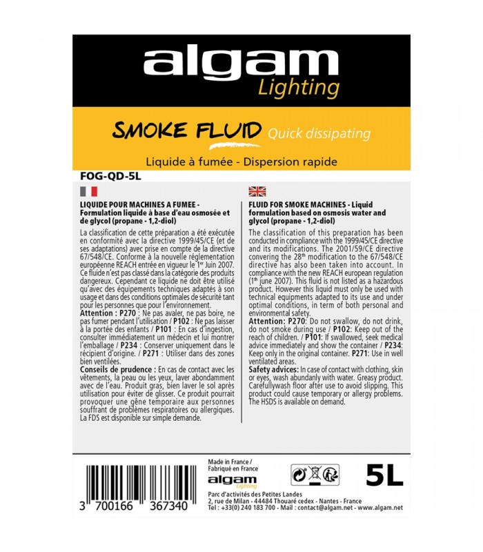 Algam Lighting FOG-QD-5L Liquido Fumo Dispersione Rapida Effetto CO2 5L