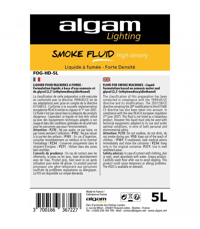 Algam Lighting FOG-HD-5L Liquido Fumo Alta Densità 5L