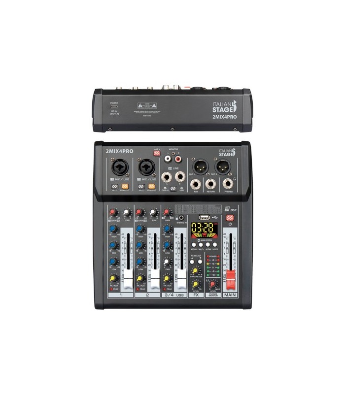 ITALIAN STAGE 2MIX4 PRO MIXER AUDIO USB MP3 BLUETOOTH CON EFFETTI PER VOCE