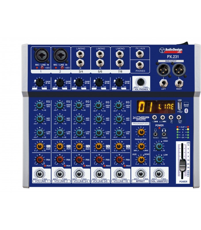 AUDIODESIGN PX.231 MIXER AUDIO 5 CANALI USB MP3 BT PC CON EFFETTI PER VOCE